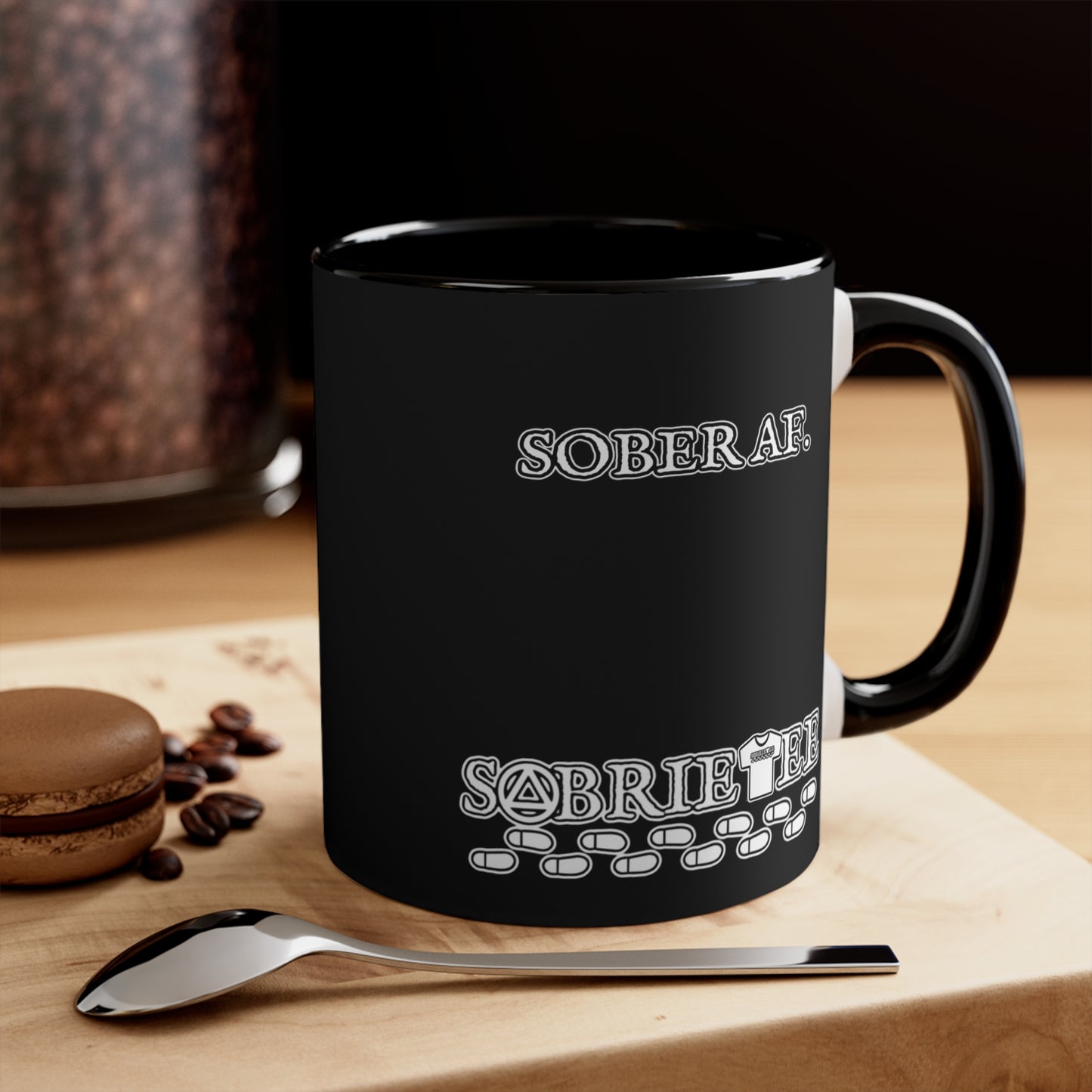 “Sober AF” Accent Coffee Mug, 11oz.  Sobriaatee