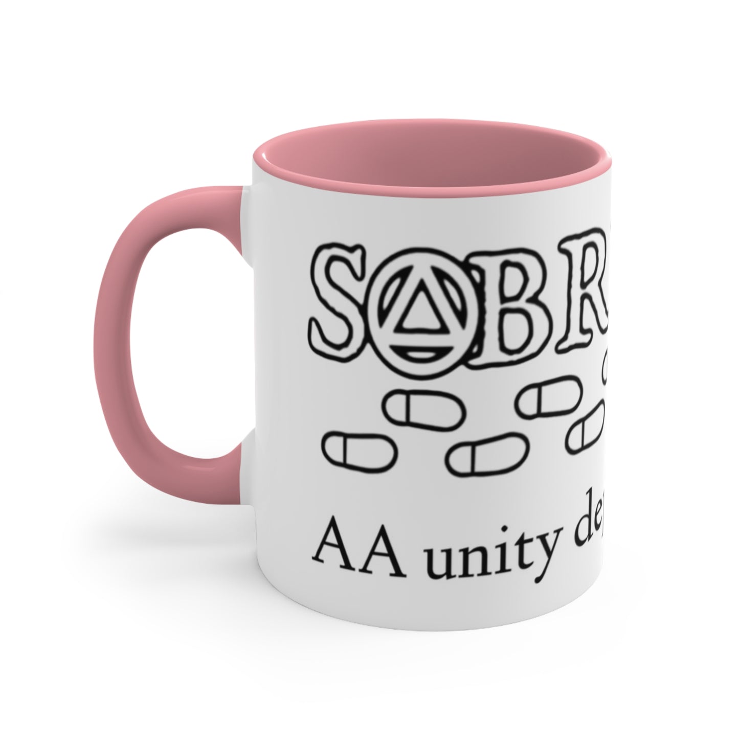 “AA unity depends on coffee.” Accent Coffee Mug, 11oz.  Sobriaatee
