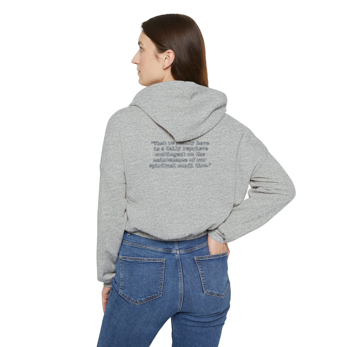 “One day at a time” Women's Cinched Bottom Hoodie.  Sobriaatee