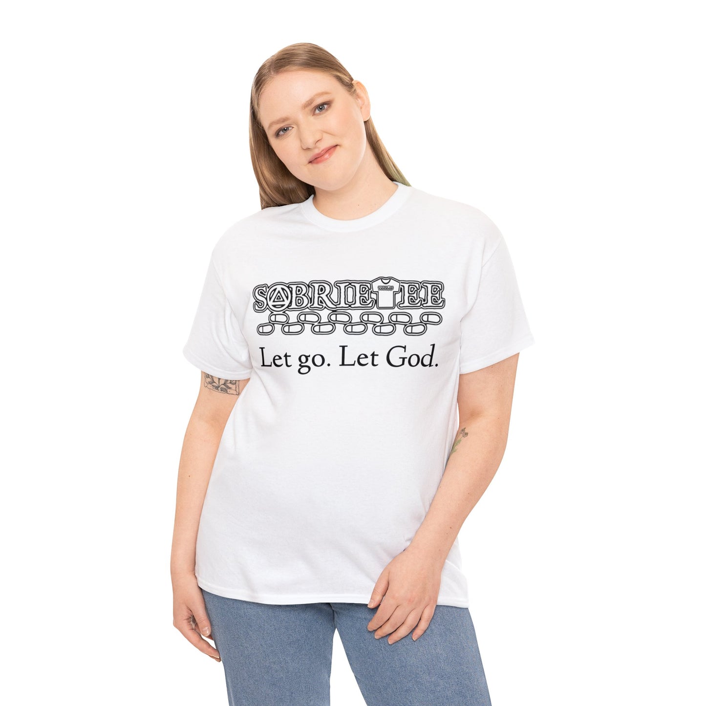 “Let go. Let God.” Unisex Heavy Cotton Tee.  Sobriaatee