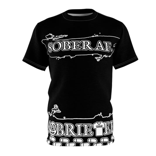 “Sober AF” Unisex Cut & Sew Tee Black.  Sobriaatee